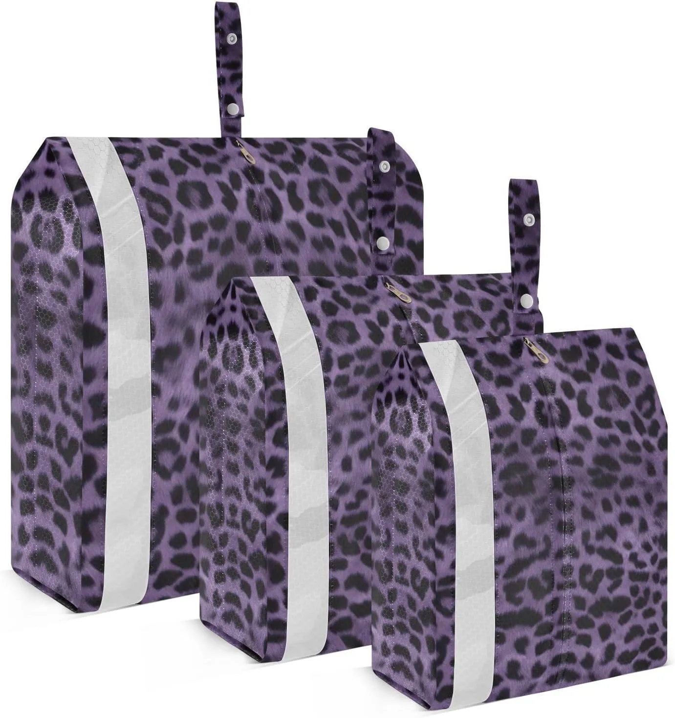 Dark Purple Leopard Print Travel Storage Bag with Lanyard - Portable Lightweight Classified Storage Bag with Zipper, Dust and Waterproof Travel Packing Cube for Suitcase,3 Pieces