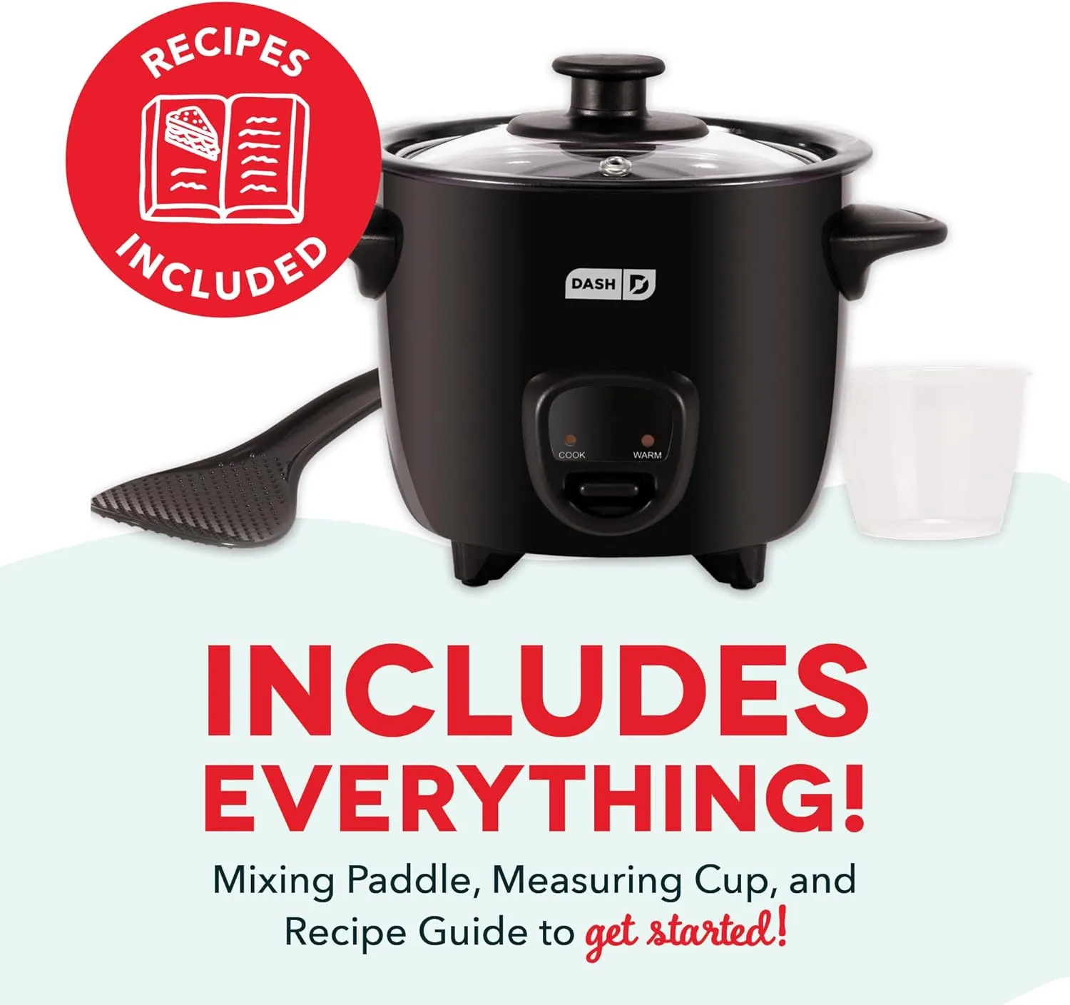 DASH Mini Rice Cooker Steamer with Removable Nonstick Pot, Keep Warm Function & Recipe Guide, One Half Quart, for Soups, Stews, Grains & Oatmeal - Black