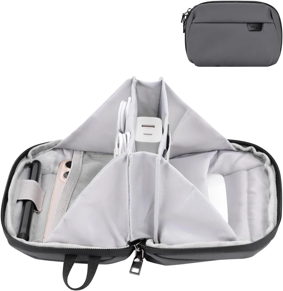 DDgro Small Electronics Organizer Travel Case - Cord, Cable, Charger, Power Bank Organizer & Pouch (Dark Grey-Mini)