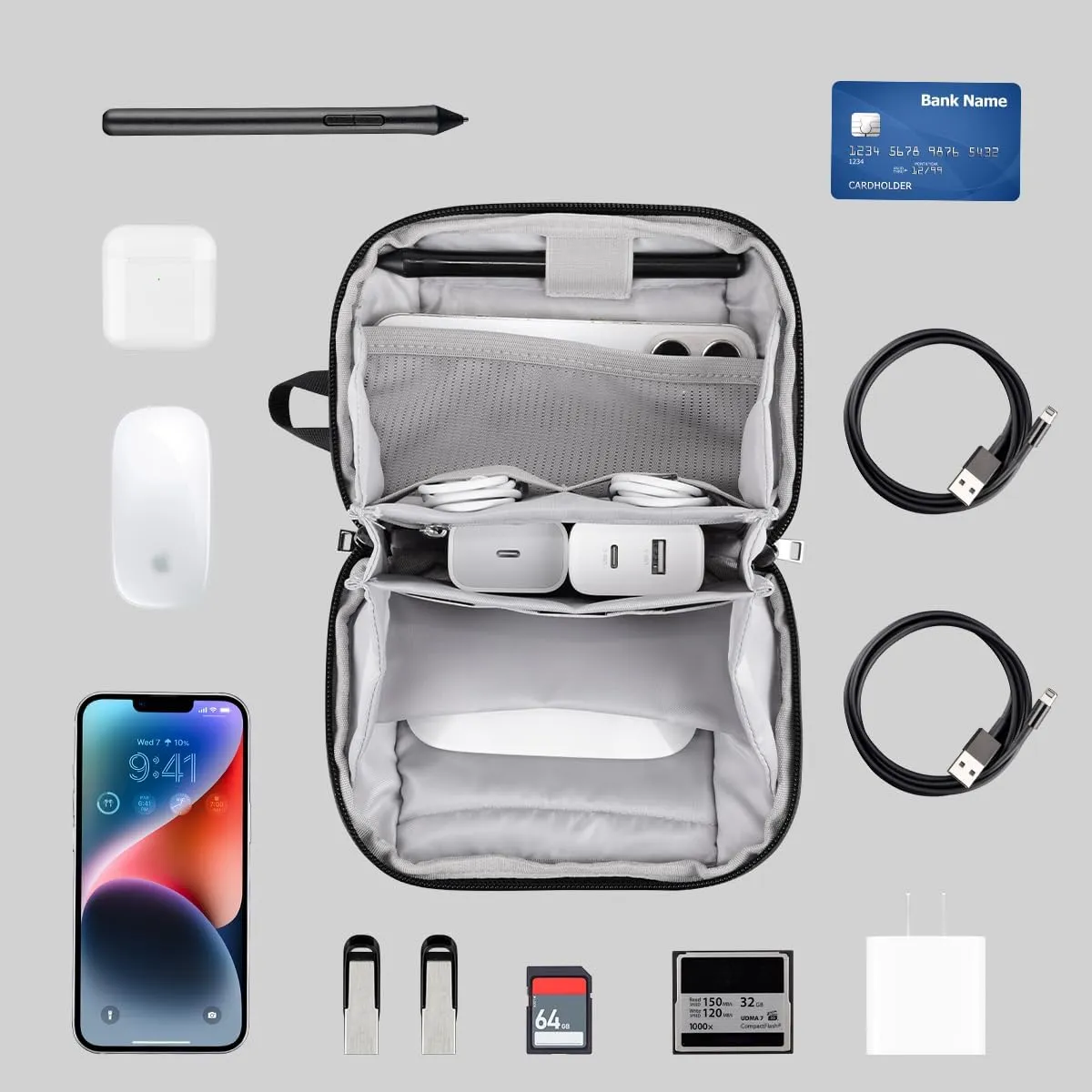 DDgro Small Electronics Organizer Travel Case - Cord, Cable, Charger, Power Bank Organizer & Pouch (Dark Grey-Mini)