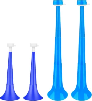 Denylo pro 4 Pcs Collapsible Stadium Horn Set NoiseMaker Vuvuzela Plastic Trumpet Horn Set Blue Soccer Horn Blow Horn Noisemakers for Sporting Events Graduation Games School Sports Party Supplies