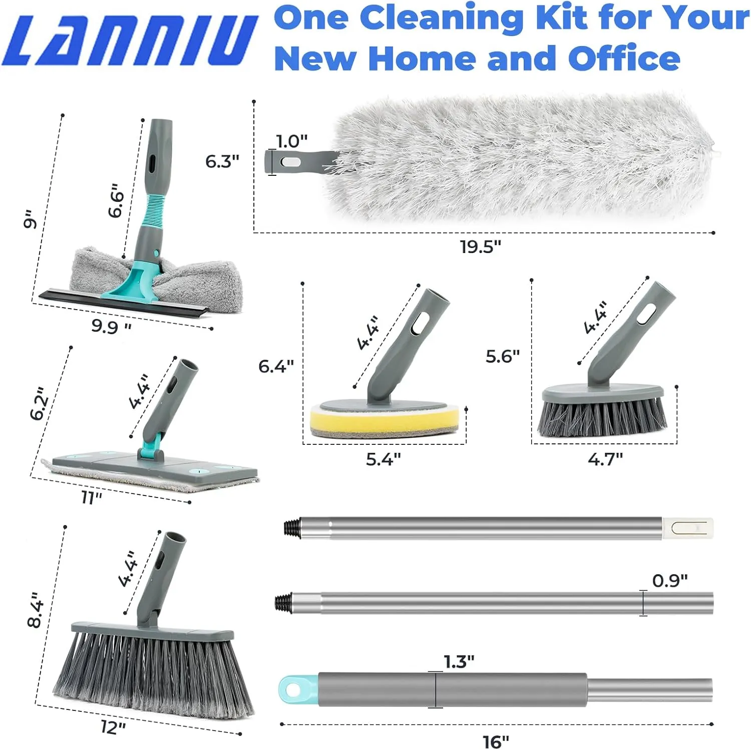 Detachable Broom Mop Combo for House Cleaning, Collapsible Broom and Mop for RV, Home, Dorm, Foldable, Extendable Pole, Fiber Duster, Window Squeegee, Window Scrubber