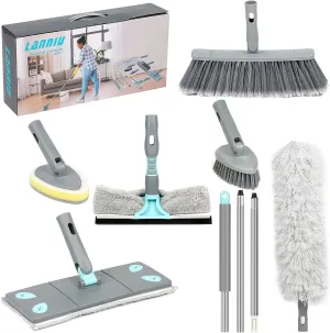 Detachable Broom Mop Combo for House Cleaning, Collapsible Broom and Mop for RV, Home, Dorm, Foldable, Extendable Pole, Fiber Duster, Window Squeegee, Window Scrubber