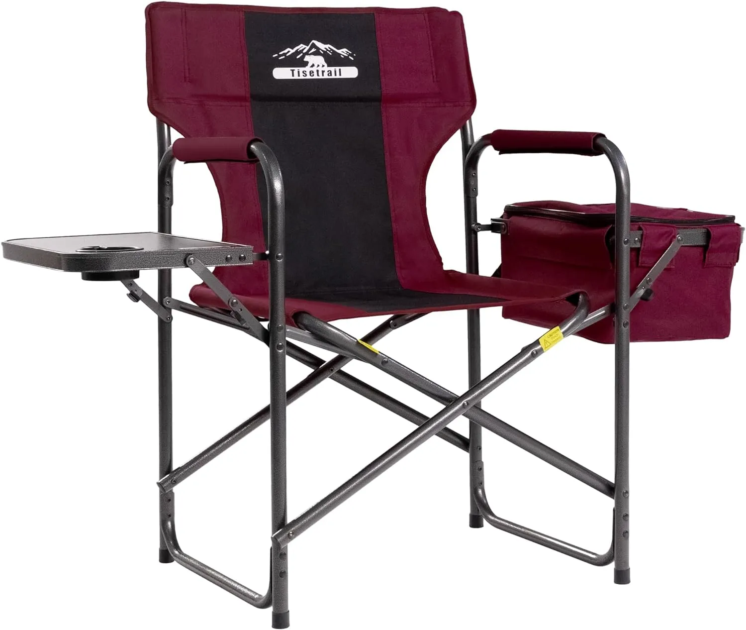 Director Camping Chair with Cooler Bag Camping Directors Chair with Foldable Side Tray Outdoor Folding Lawn Chair, Supports 400lbs, Wine Red