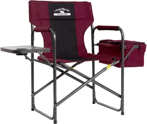 Director Camping Chair with Cooler Bag Camping Directors Chair with Foldable Side Tray Outdoor Folding Lawn Chair, Supports 400lbs, Wine Red
