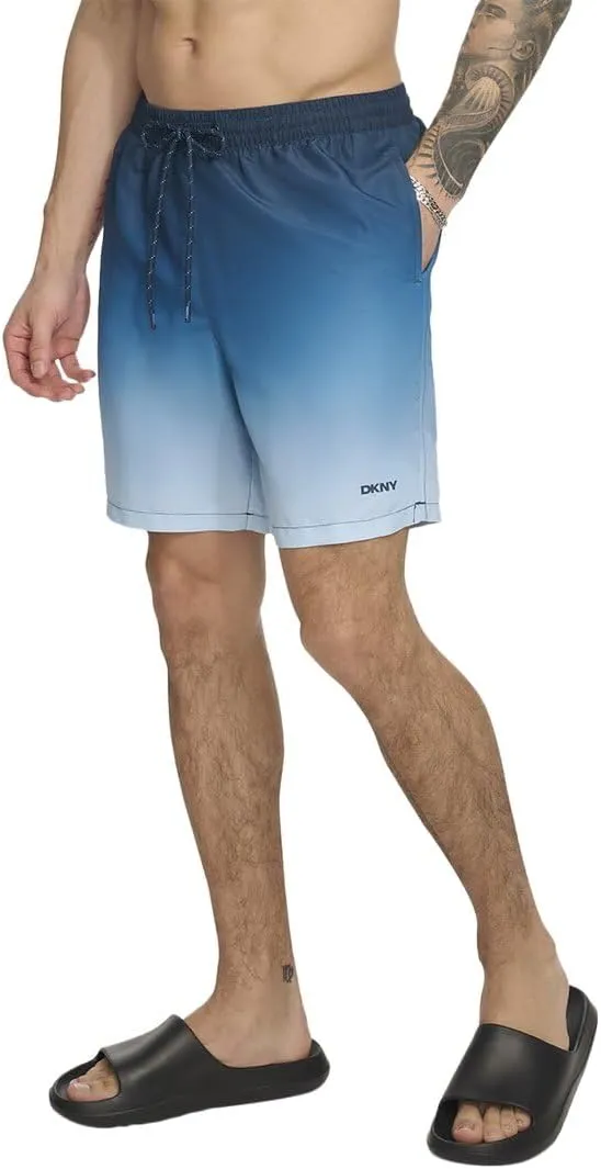 DKNY Men's Lightweight Quick Dry Volley UPF 40  Protection Swim Trunk
