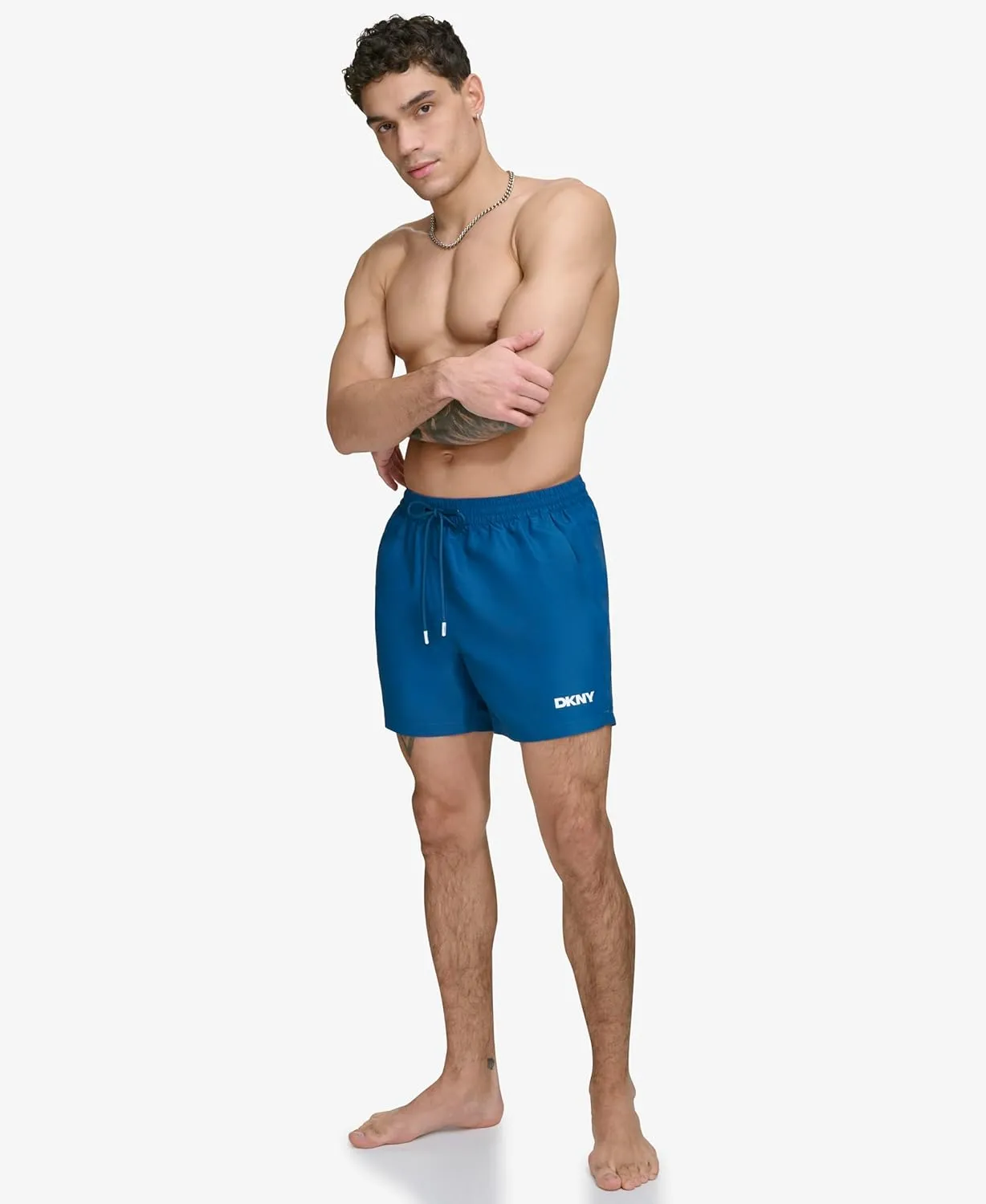 DKNY Men's Lightweight Quick Dry Volley UPF 40  Protection Swim Trunk