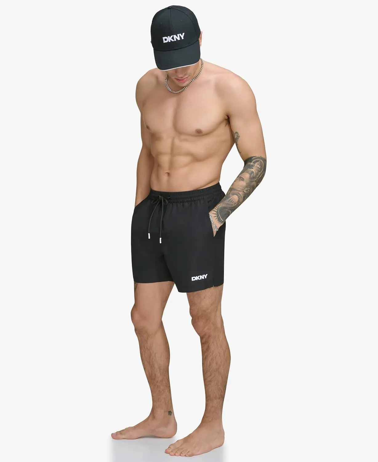 DKNY Men's Lightweight Quick Dry Volley UPF 40  Protection Swim Trunk