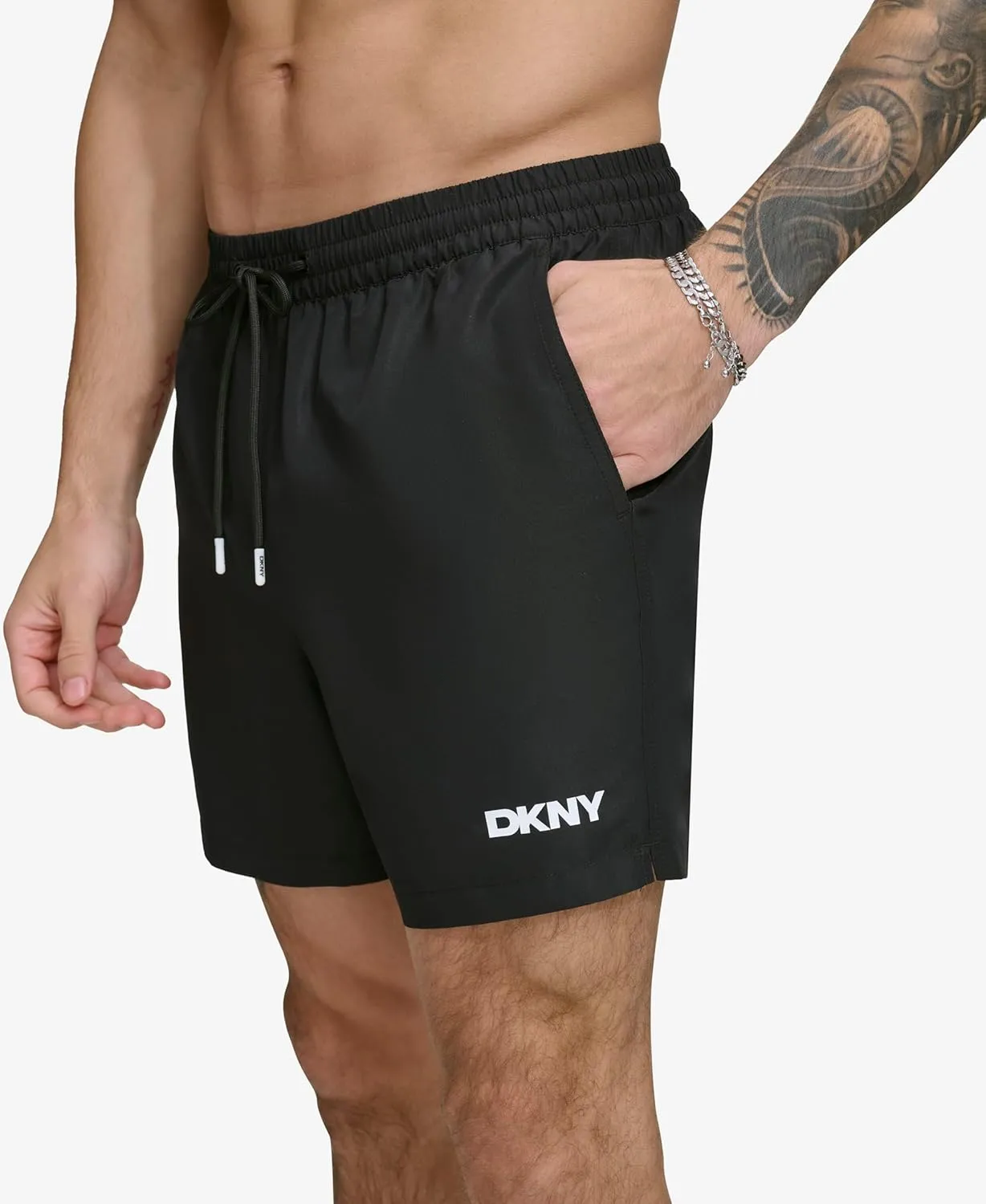 DKNY Men's Lightweight Quick Dry Volley UPF 40  Protection Swim Trunk