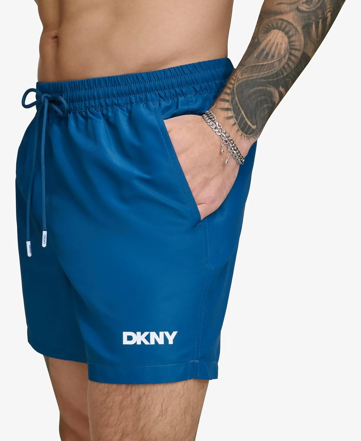 DKNY Men's Lightweight Quick Dry Volley UPF 40  Protection Swim Trunk