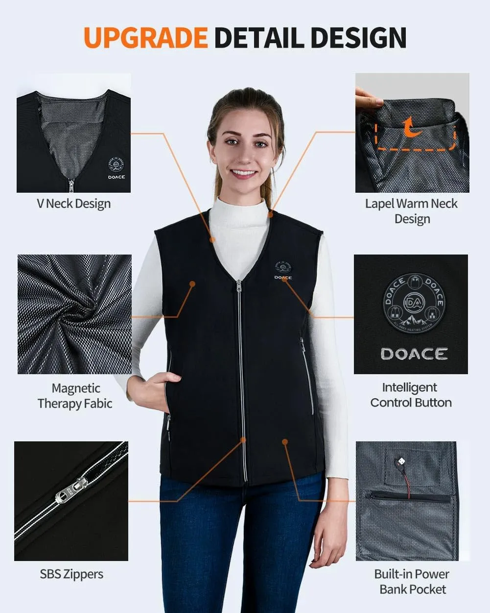 DOACE Heated Vest for Men and Women, Smart Heating Vest Rechargeable, Battery Not Included