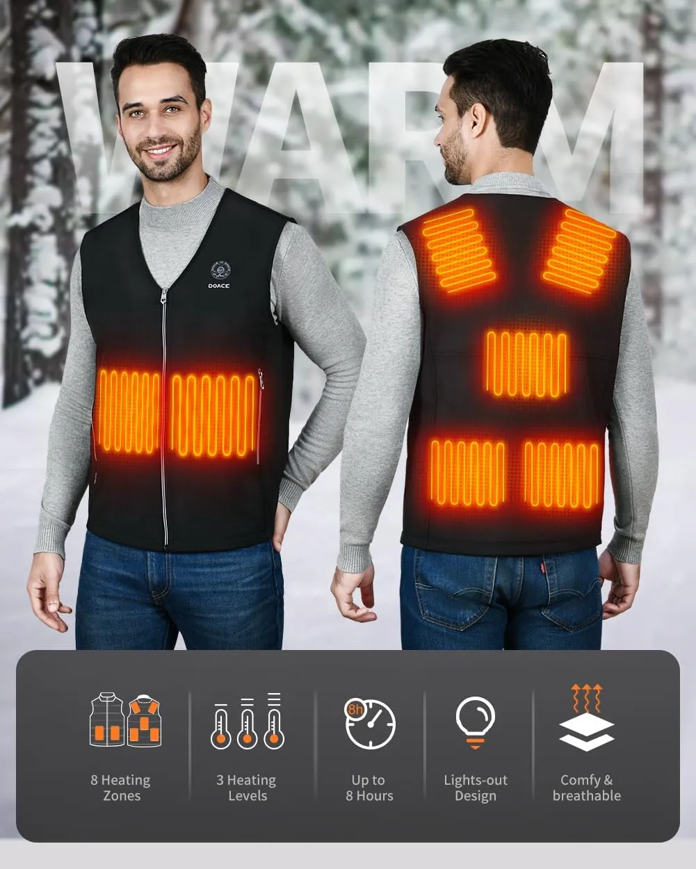 DOACE Heated Vest for Men and Women, Smart Heating Vest Rechargeable, Battery Not Included
