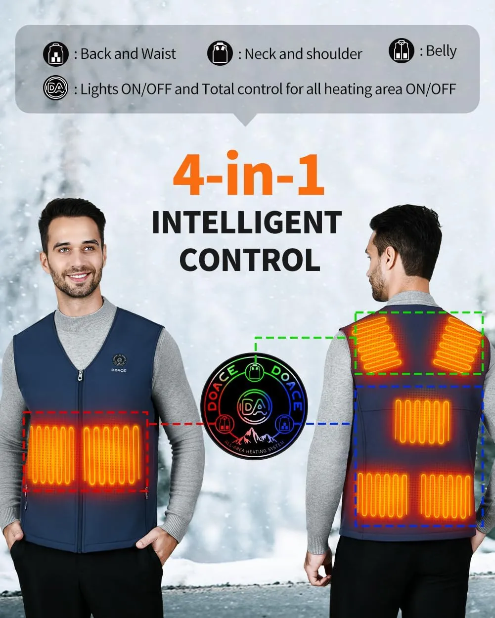 DOACE Heated Vest for Men and Women, Smart Heating Vest Rechargeable, Battery Not Included