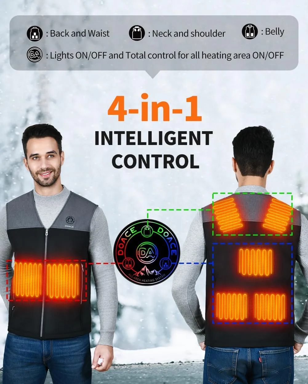 DOACE Heated Vest for Men and Women, Smart Heating Vest Rechargeable, Battery Not Included
