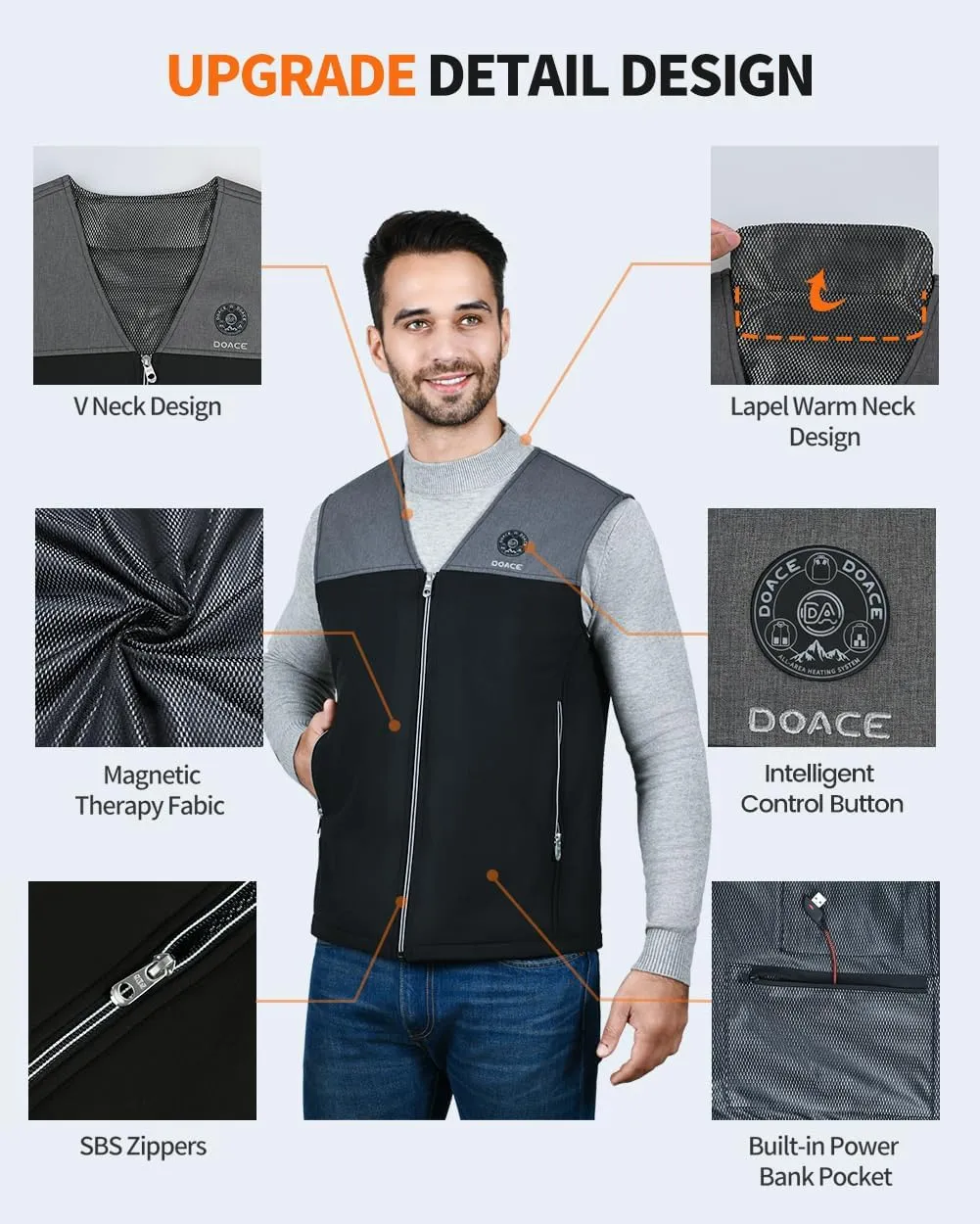 DOACE Heated Vest for Men and Women, Smart Heating Vest Rechargeable, Battery Not Included