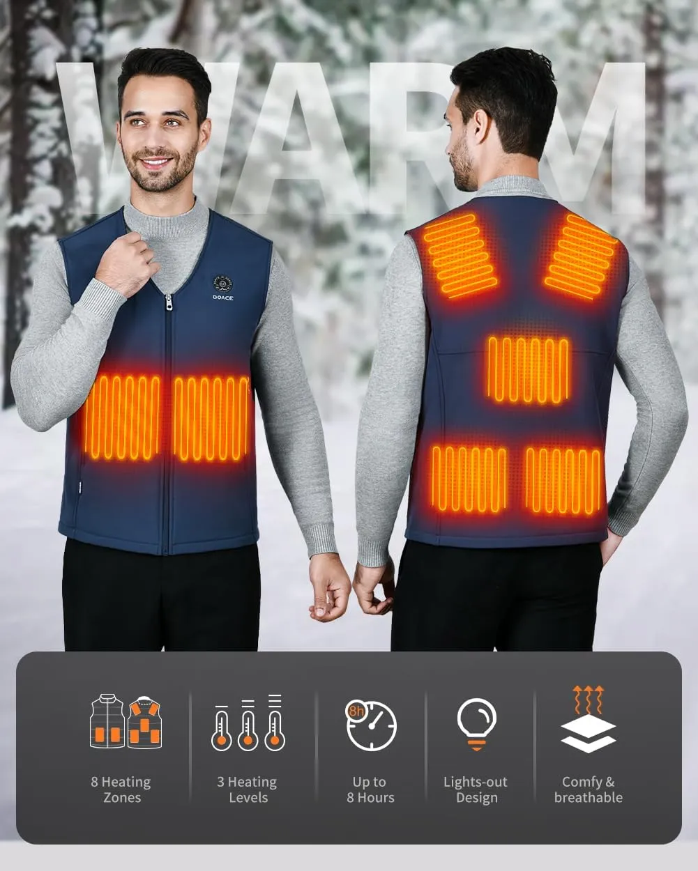 DOACE Heated Vest for Men and Women, Smart Heating Vest Rechargeable, Battery Not Included