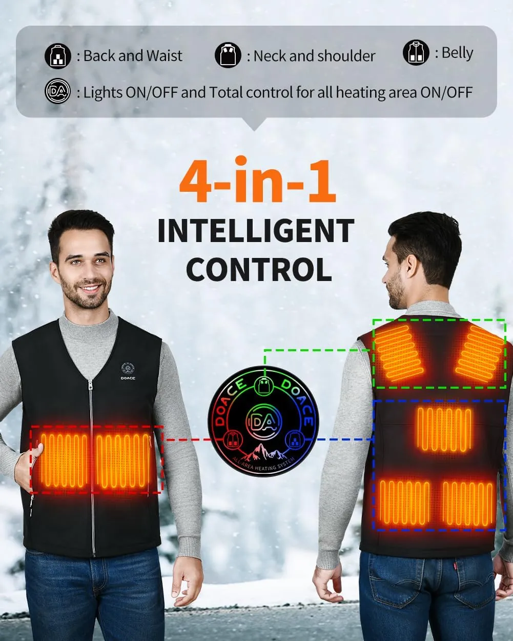 DOACE Heated Vest for Men and Women, Smart Heating Vest Rechargeable, Battery Not Included