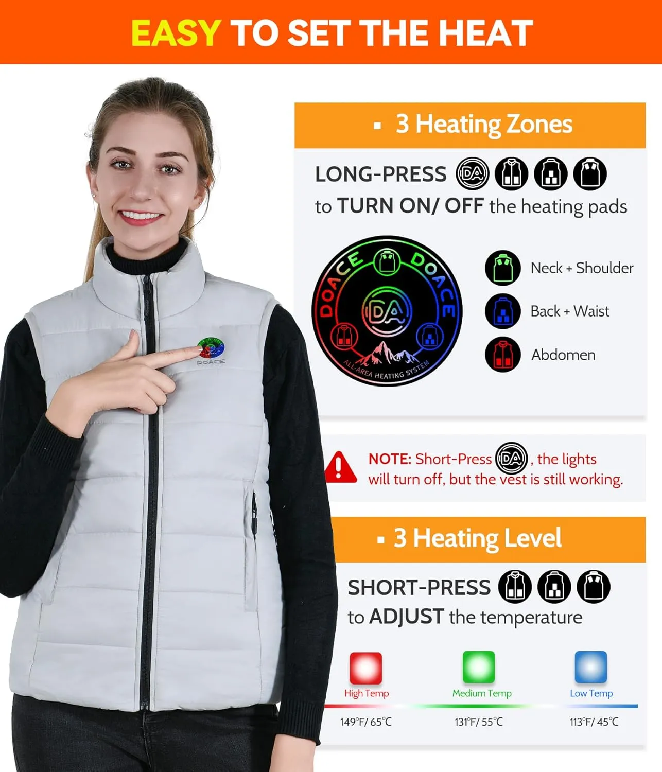 DOACE® Upgraded Heated Vest for Men and Women, Smart Electric Heating Vest, Lightweight Heated Jacket (Battery Not Included)