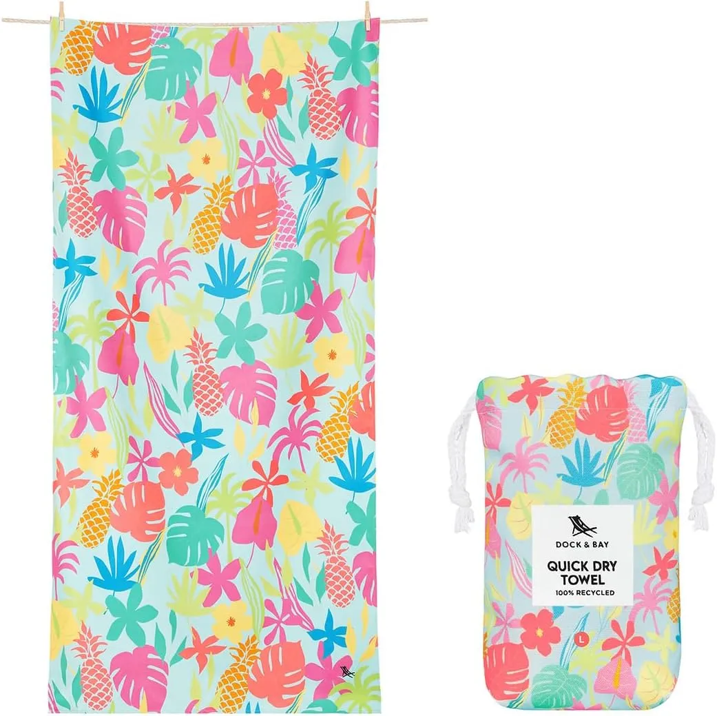 Dock & Bay Beach Towel - Quick Dry, Sand Free - Compact, Lightweight - 100% Recycled - Includes Bag - Aloha Glow - Extra Large (200x90cm, 78x35)