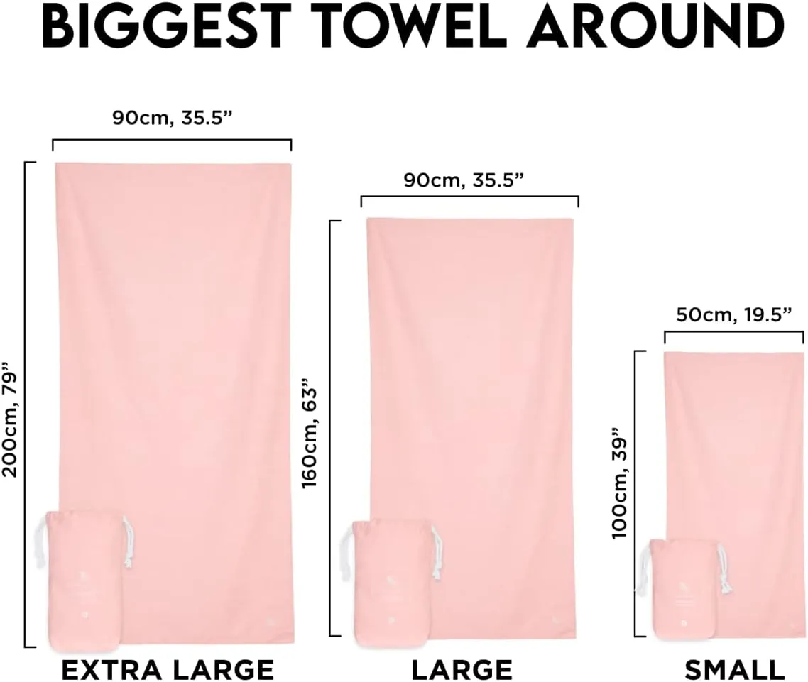Dock & Bay Beach Towel - Quick Dry, Sand Free - Compact, Lightweight - 100% Recycled - Includes Bag - Essential - Pink, Large (160x90cm, 63x35)