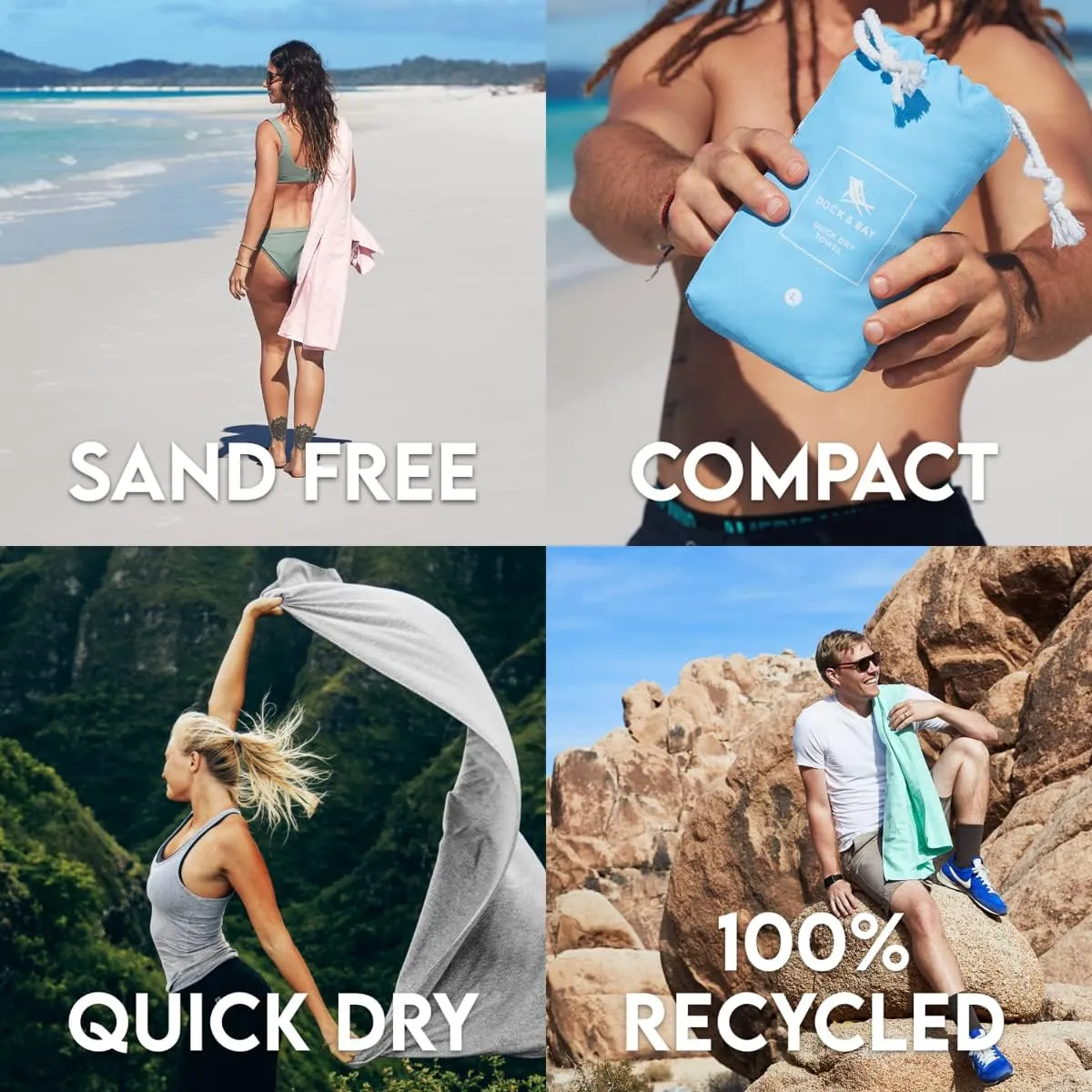 Dock & Bay Beach Towel - Quick Dry, Sand Free - Compact, Lightweight - 100% Recycled - Includes Bag - Essential - Pink, Large (160x90cm, 63x35)