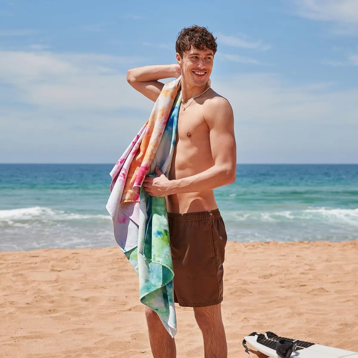 Dock & Bay Beach Towel - Quick Dry, Sand Free - Compact, Lightweight - 100% Recycled - Includes Bag - Sunset Splash - Large (160x90cm, 63x35)