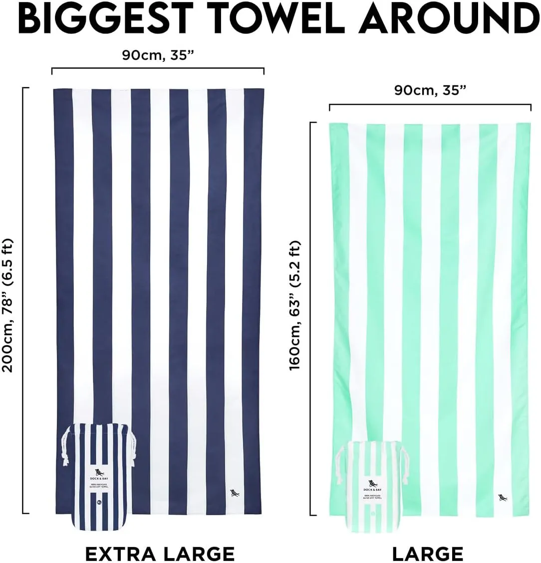 Dock & Bay Customized Beach Towel - Quick Dry, Sand Free - Compact, Lightweight - 100% Recycled - Includes Bag - Cabana Light - Tulum Blue - Extra Large