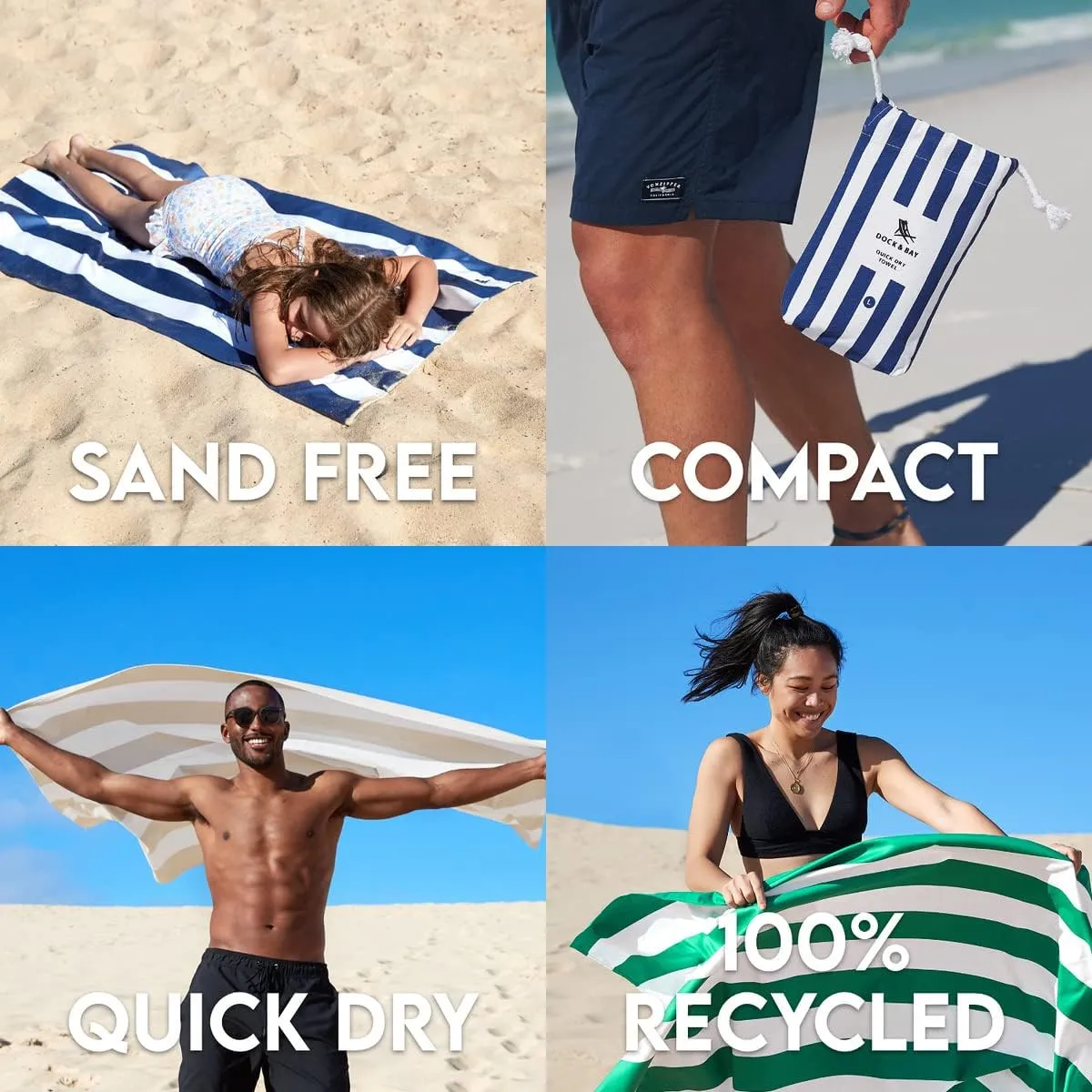 Dock & Bay Customized Beach Towel - Quick Dry, Sand Free - Compact, Lightweight - 100% Recycled - Includes Bag - Cabana Light - Tulum Blue - Extra Large