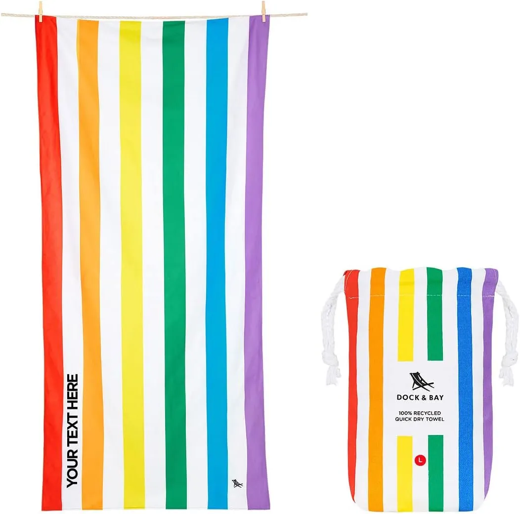 Dock & Bay Customized Beach Towel - Quick Dry, Sand Free - Compact, Lightweight - 100% Recycled - Includes Bag - Summer - Rainbow Skies - Large