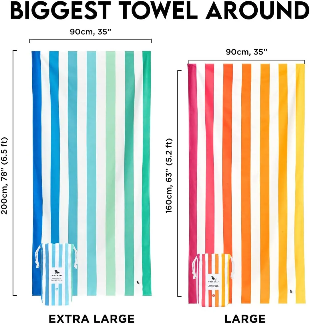 Dock & Bay Customized Beach Towel - Quick Dry, Sand Free - Compact, Lightweight - 100% Recycled - Includes Bag - Summer - Rainbow Skies - Large