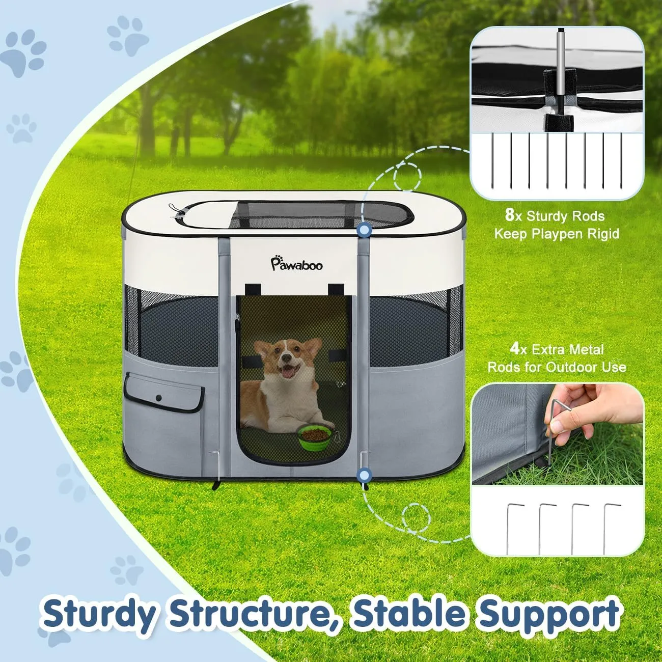 Dog Playpen, Portable Pet Playpen Cat PlayPen, 600D Oxford Dog Kennel Tent Crate, Waterproof&Breathable, Indoor Outdoor Travel Camping Use for Medium/Large Breed with Carrying Case Folding Bowl,M,Gray