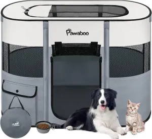 Dog Playpen, Portable Pet Playpen Cat PlayPen, 600D Oxford Dog Kennel Tent Crate, Waterproof&Breathable, Indoor Outdoor Travel Camping Use for Medium/Large Breed with Carrying Case Folding Bowl,M,Gray