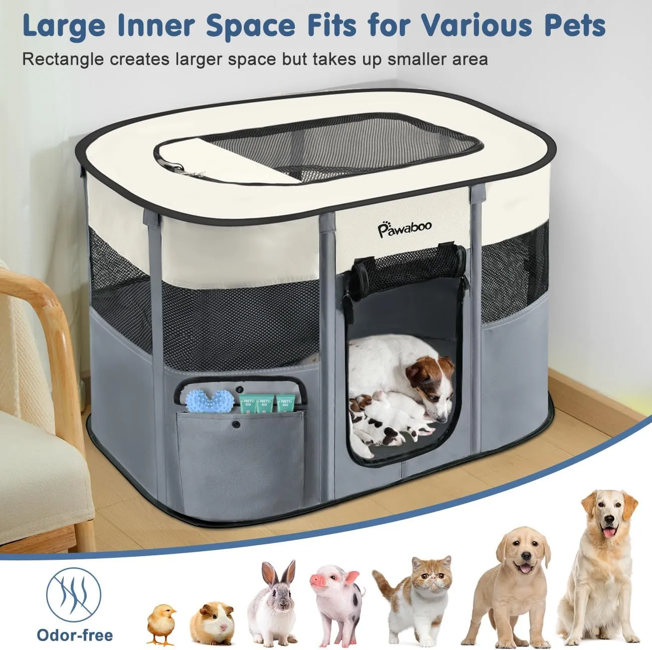 Dog Playpen, Portable Pet Playpen Cat PlayPen, 600D Oxford Dog Kennel Tent Crate, Waterproof&Breathable, Indoor Outdoor Travel Camping Use for Medium/Large Breed with Carrying Case Folding Bowl,M,Gray