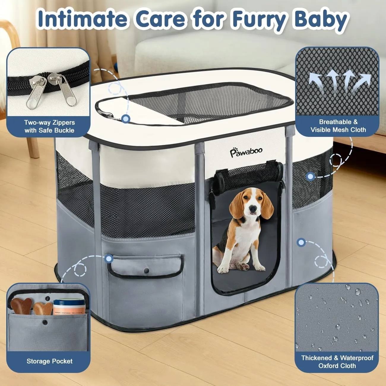 Dog Playpen, Portable Pet Playpen Cat PlayPen, 600D Oxford Dog Kennel Tent Crate, Waterproof&Breathable, Indoor Outdoor Travel Camping Use for Medium/Large Breed with Carrying Case Folding Bowl,M,Gray