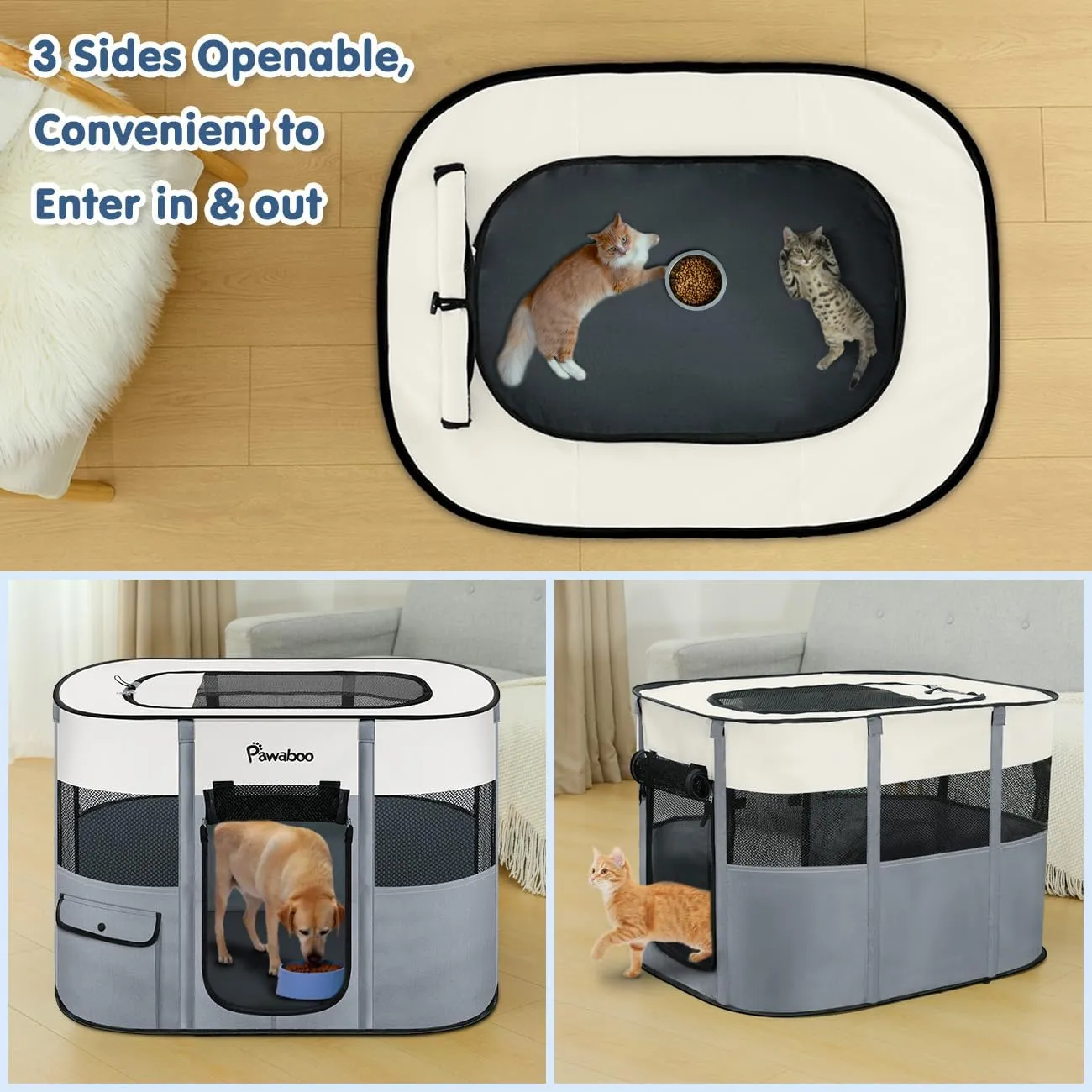 Dog Playpen, Portable Pet Playpen Cat PlayPen, 600D Oxford Dog Kennel Tent Crate, Waterproof&Breathable, Indoor Outdoor Travel Camping Use for Medium/Large Breed with Carrying Case Folding Bowl,M,Gray