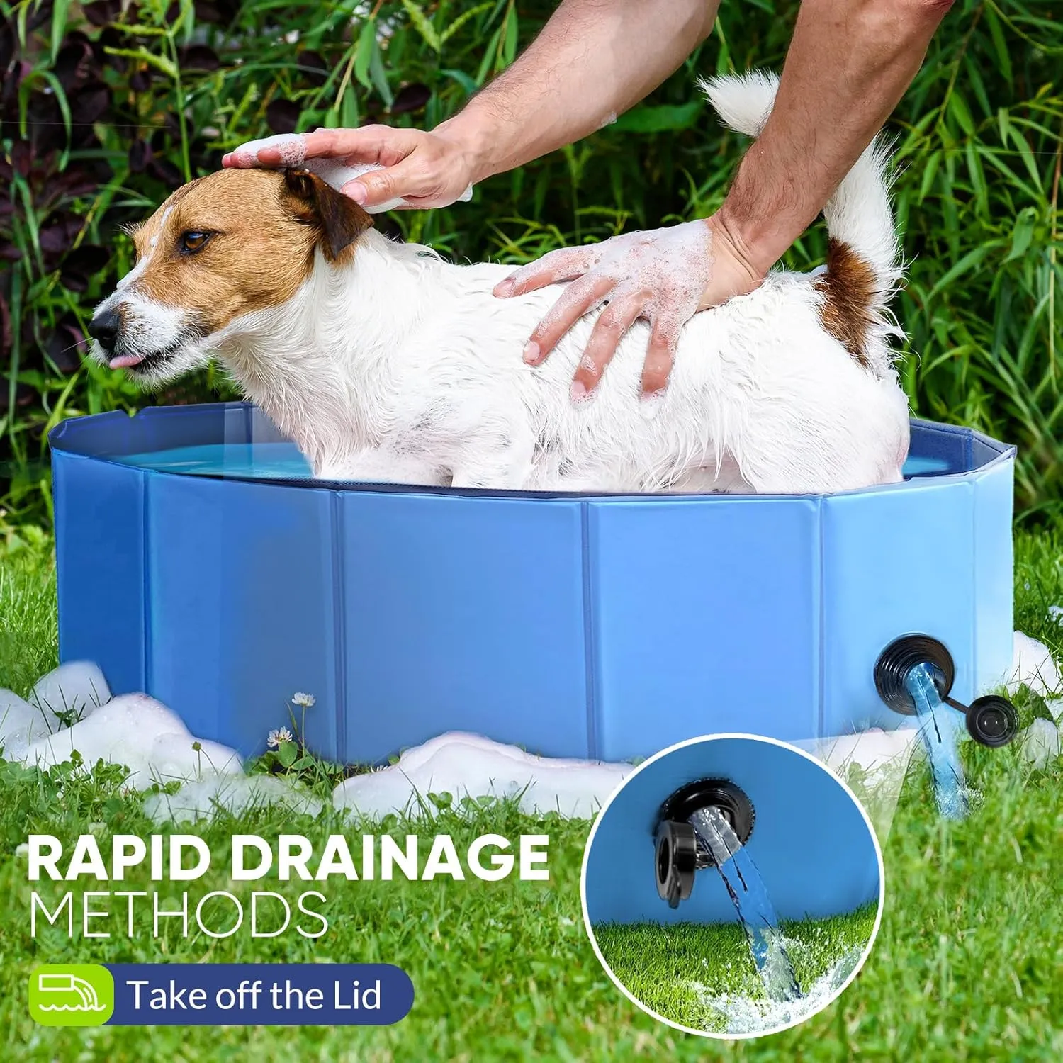Dog Pool, Foldable Pet Swimming Pool with 6mm High-Strength PP Board, Hard Plastic Collapsible Doggy Pools for Small Dogs Kitty Duck, Non-Slip Doggie Bathtub Quick to Set Up and Drainage Hole, 40"