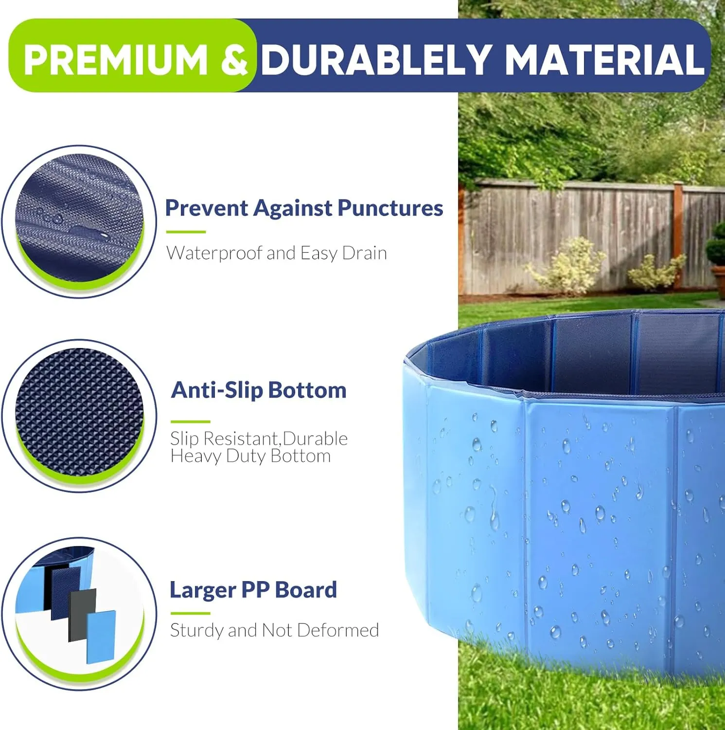 Dog Pool, Foldable Pet Swimming Pool with 6mm High-Strength PP Board, Hard Plastic Collapsible Doggy Pools for Small Dogs Kitty Duck, Non-Slip Doggie Bathtub Quick to Set Up and Drainage Hole, 40"