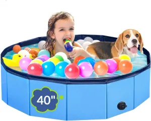 Dog Pool, Foldable Pet Swimming Pool with 6mm High-Strength PP Board, Hard Plastic Collapsible Doggy Pools for Small Dogs Kitty Duck, Non-Slip Doggie Bathtub Quick to Set Up and Drainage Hole, 40"