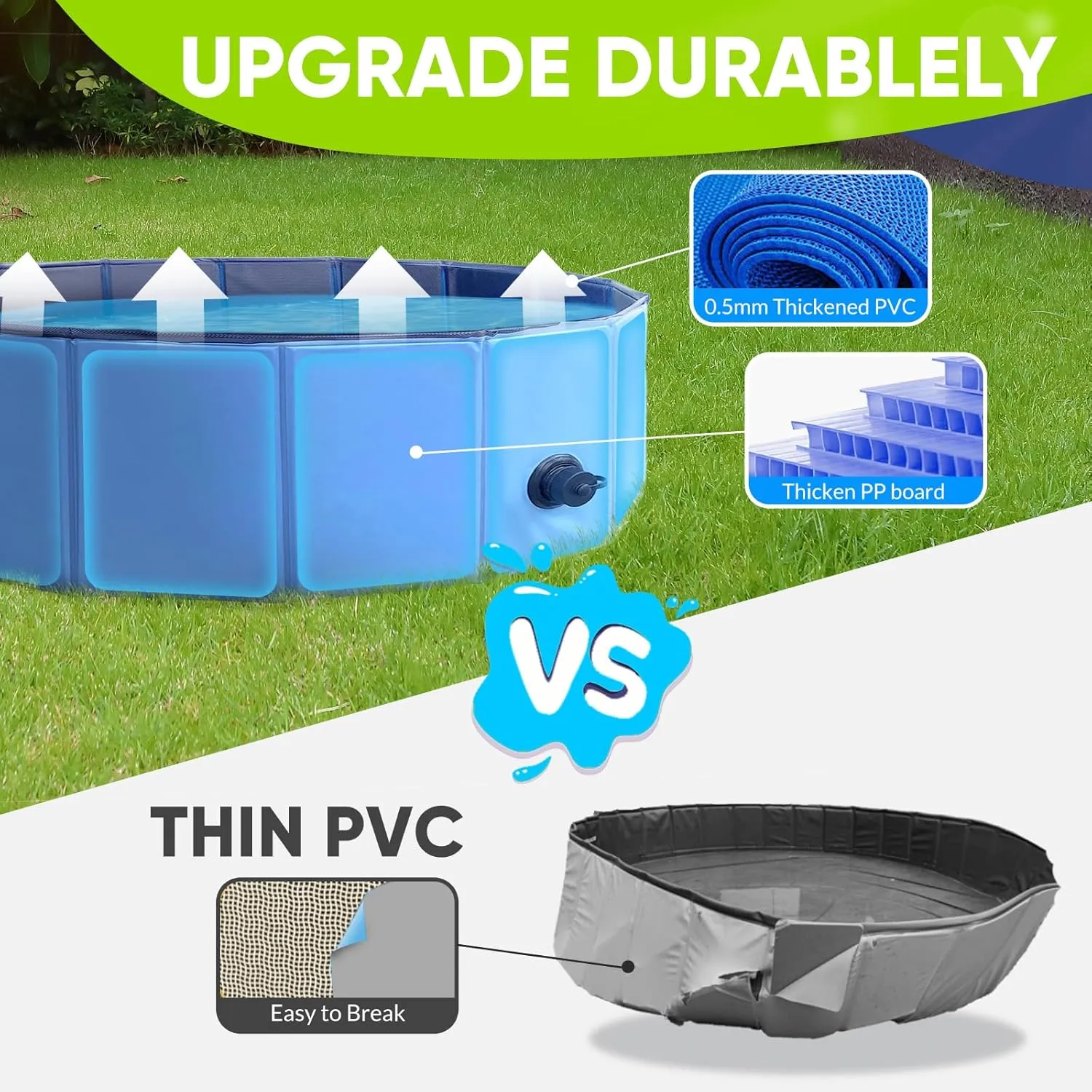Dog Pool, Foldable Pet Swimming Pool with 6mm High-Strength PP Board, Hard Plastic Collapsible Doggy Pools for Small Dogs Kitty Duck, Non-Slip Doggie Bathtub Quick to Set Up and Drainage Hole, 40"