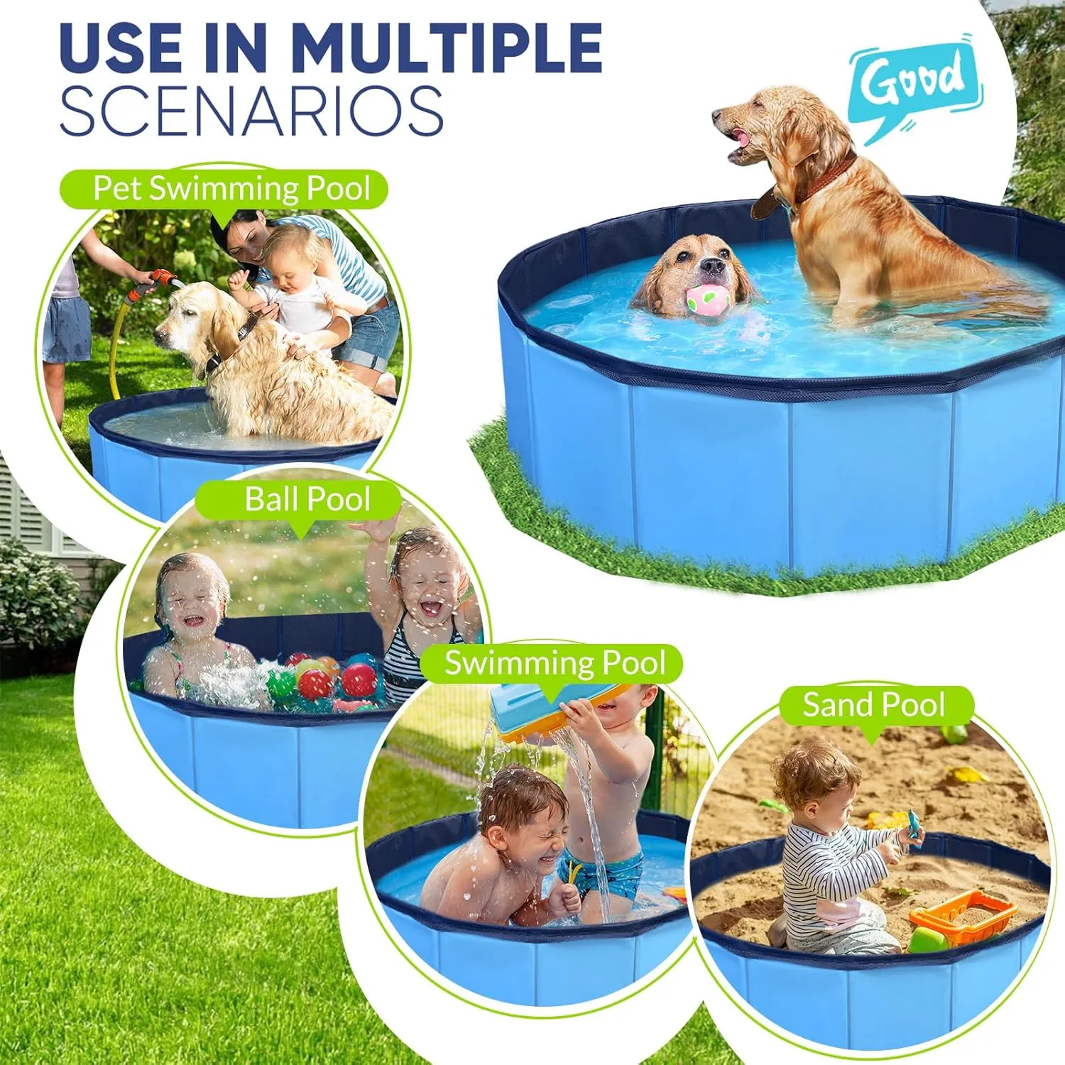 Dog Pool, Foldable Pet Swimming Pool with 6mm High-Strength PP Board, Hard Plastic Collapsible Doggy Pools for Small Dogs Kitty Duck, Non-Slip Doggie Bathtub Quick to Set Up and Drainage Hole, 40"