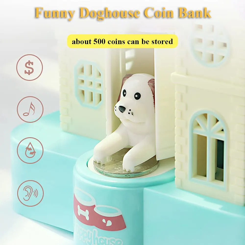 Doghouse Money Bank, Funny Electric Automatic Stealing Coin Bank Piggy Bank Toy Doggy Saving Box for Kids with Sound and Light Effects (Purple)