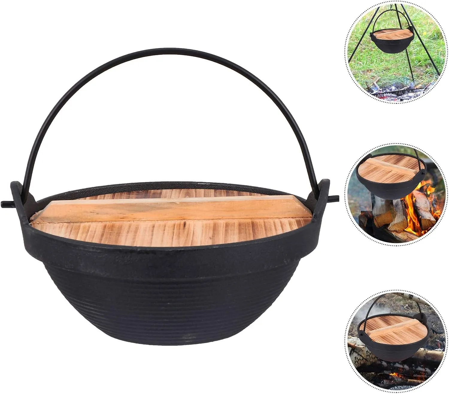 DOITOOL Outdoor Cast Camping Cooking Pot Lid Removable Handle Portable Hanging Cookware for Solo