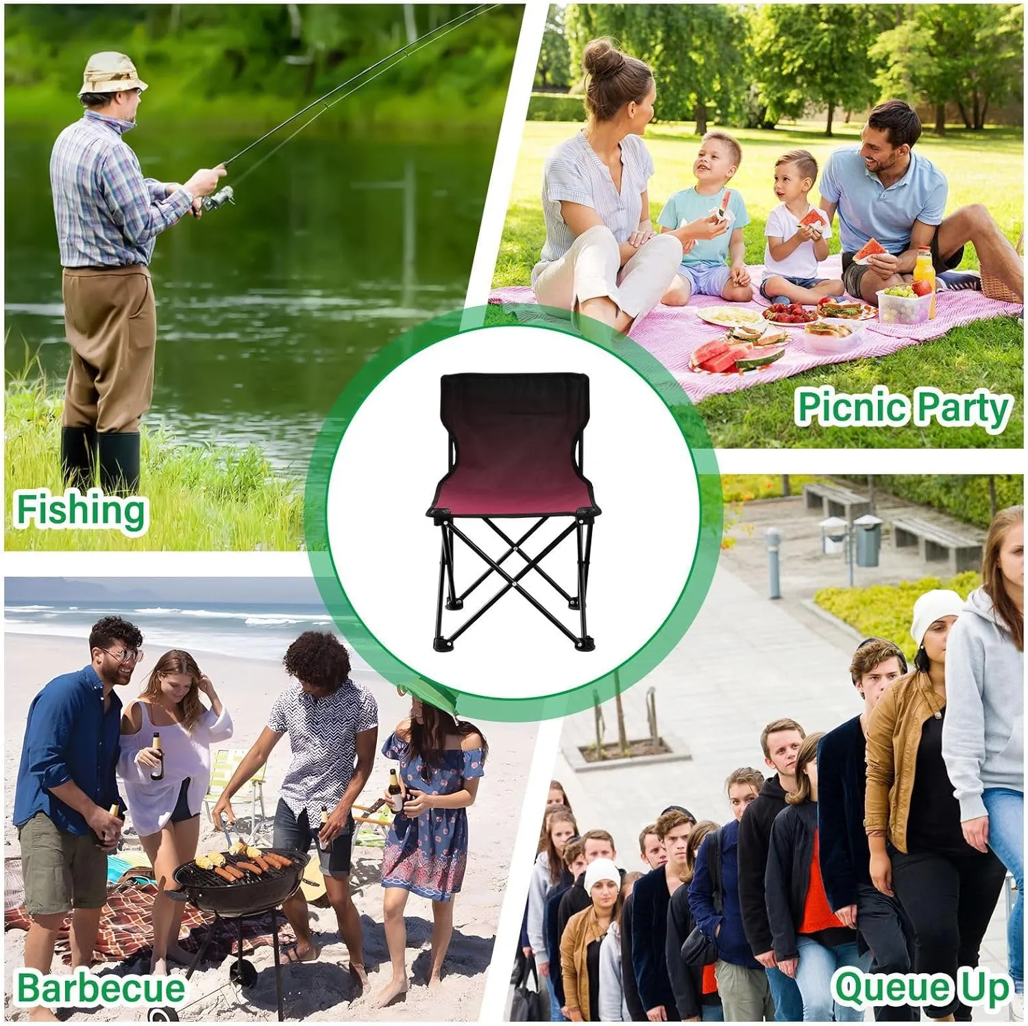 DOMIKING Gradient Magenta Red Black Kids' Portable Camping Chairs for Outdoor Beach Chairs with Carry Bag Folding Chair for Garden Beach Events