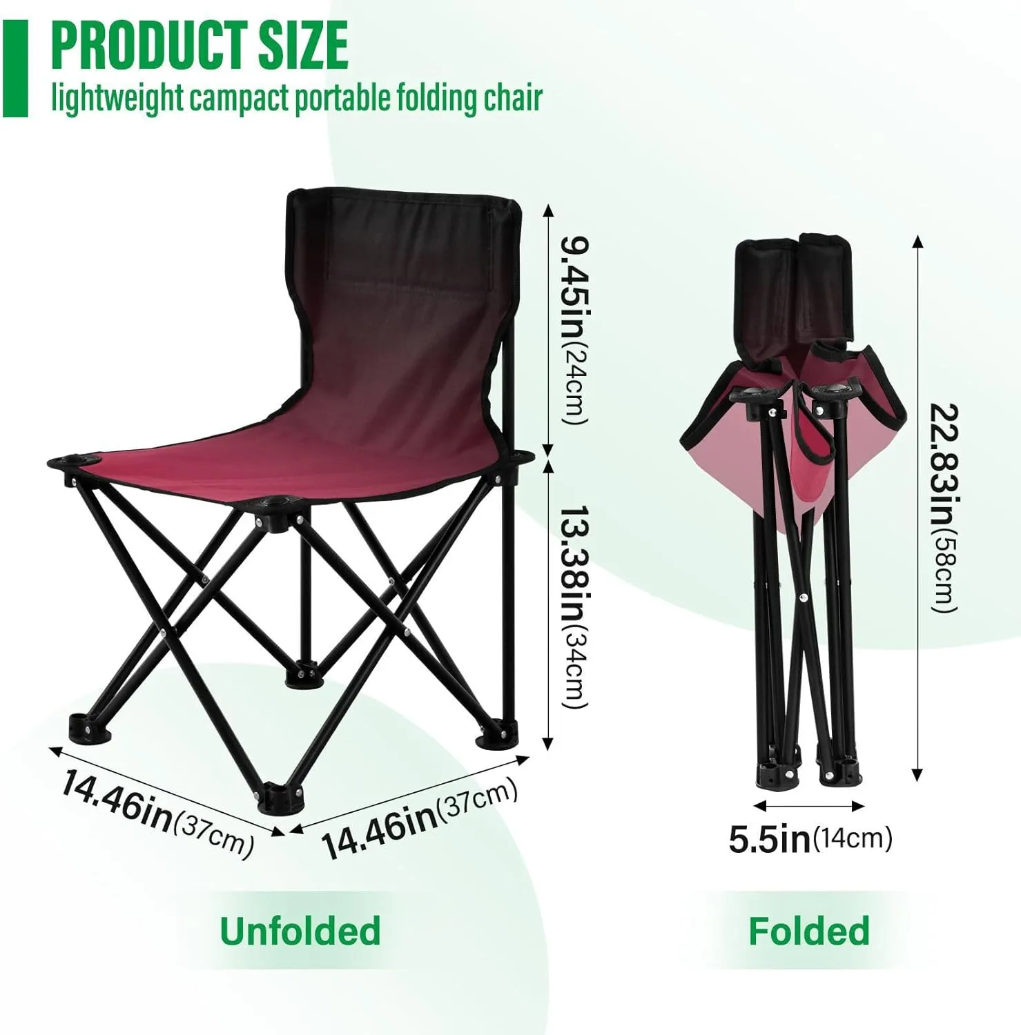 DOMIKING Gradient Magenta Red Black Kids' Portable Camping Chairs for Outdoor Beach Chairs with Carry Bag Folding Chair for Garden Beach Events