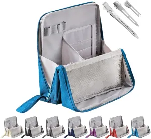 Doresty Makeup Bag, Reusable Portable Doresty Standing Makeup Bag Large Capacity, Folding Vertical Makeing Organizer Bags with Compartments for Travel Work Home (Blue)