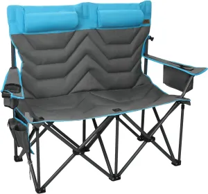 Double High-Back Camping Loveseat with Pillows, Dual Cup Holders & Cooler Bags - Oversized 2 Person Heavy Duty Folding Chair for Adults, 800LBS Capacity, Outdoor, Picnic, Lawn(Bluegrey)