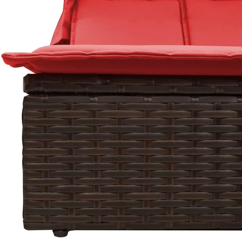Double Sun Lounger with Canopy and Cushions Brown Poly Rattantanning Chair Camping Chairs Recliner Chair Patio chairsSuitable for Gardens, courtyards