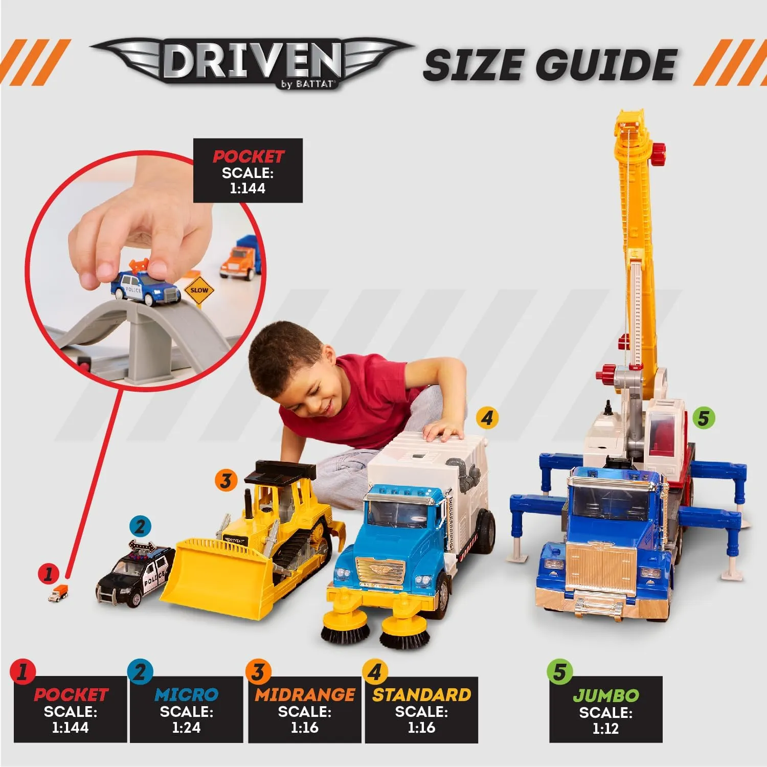 Driven by Battat – Collapsible Racetrack Playset 84 Pcs – 6 Mini Cars Including Race Car, Monster Truck – Connectible Tracks & More Accessories – Car Toy Gift for Boys & Girls Age 3 