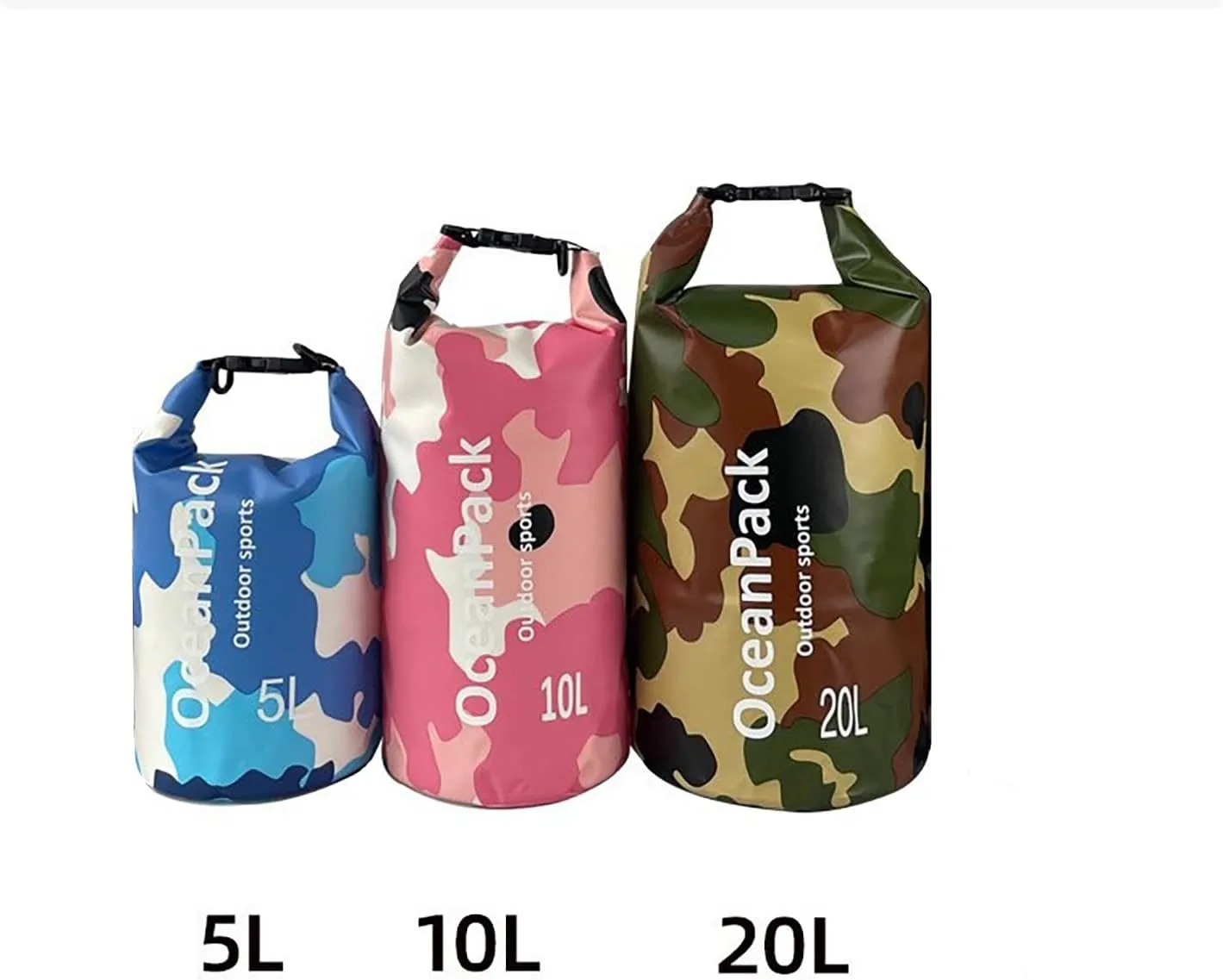 Dry Bag Waterproof for Women, 5L/10L/20L Roll Top Lightweight Dry Storage Bag Backpack for Travel, Swimming, Boating, Kayaking, Camping & Beach (BLUE CAMO, 20L)
