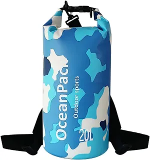 Dry Bag Waterproof for Women, 5L/10L/20L Roll Top Lightweight Dry Storage Bag Backpack for Travel, Swimming, Boating, Kayaking, Camping & Beach (BLUE CAMO, 20L)